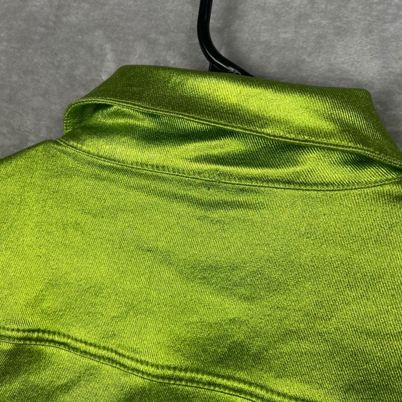 Valabasas Da Vinci Mens Metallic Denim Jacket Lime Green Neon Streetwear Size M - Picture 14 of 16